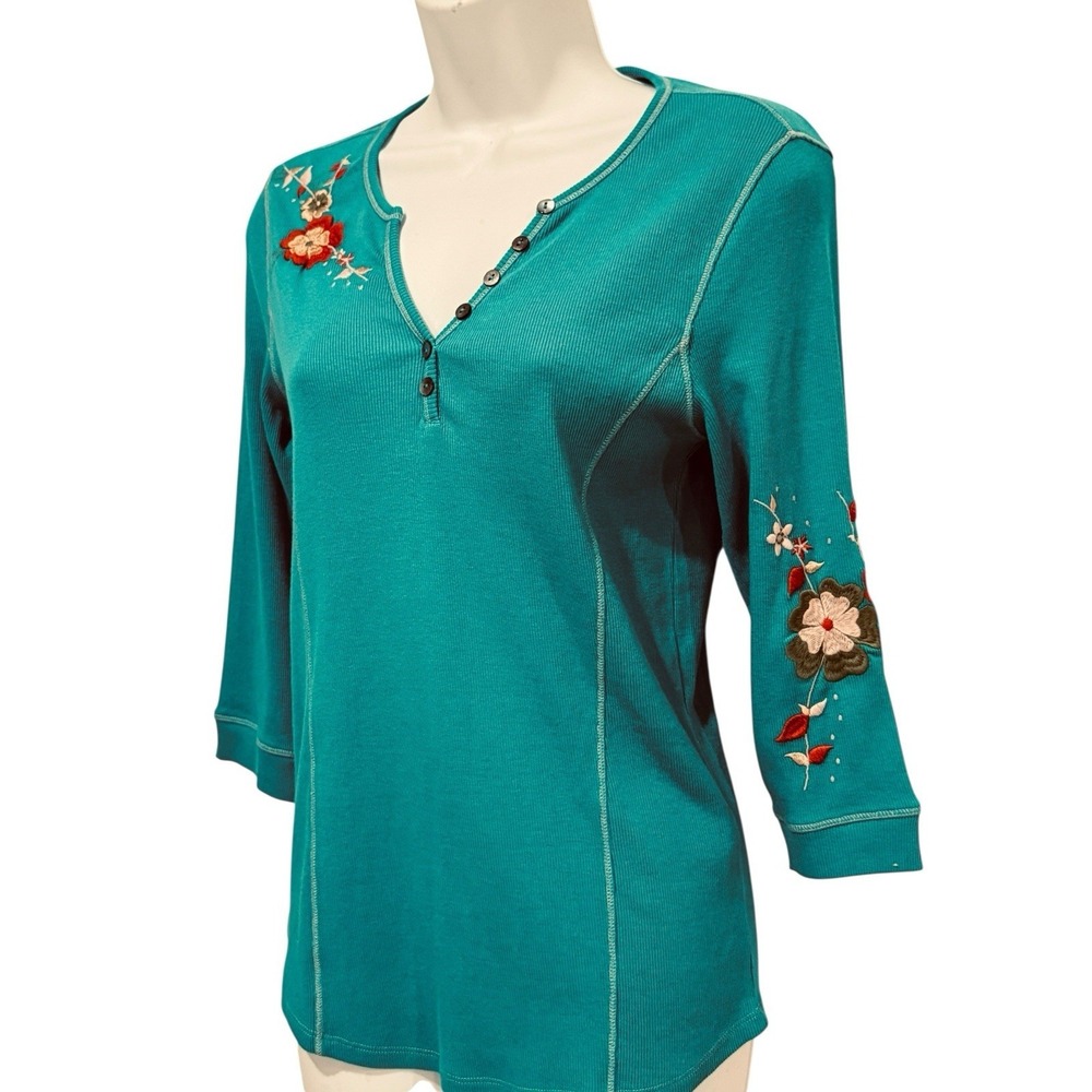 ALP‎ N ROCK Women Henley Top S Spring Blooms Sundance Navigate Embroidered NWT